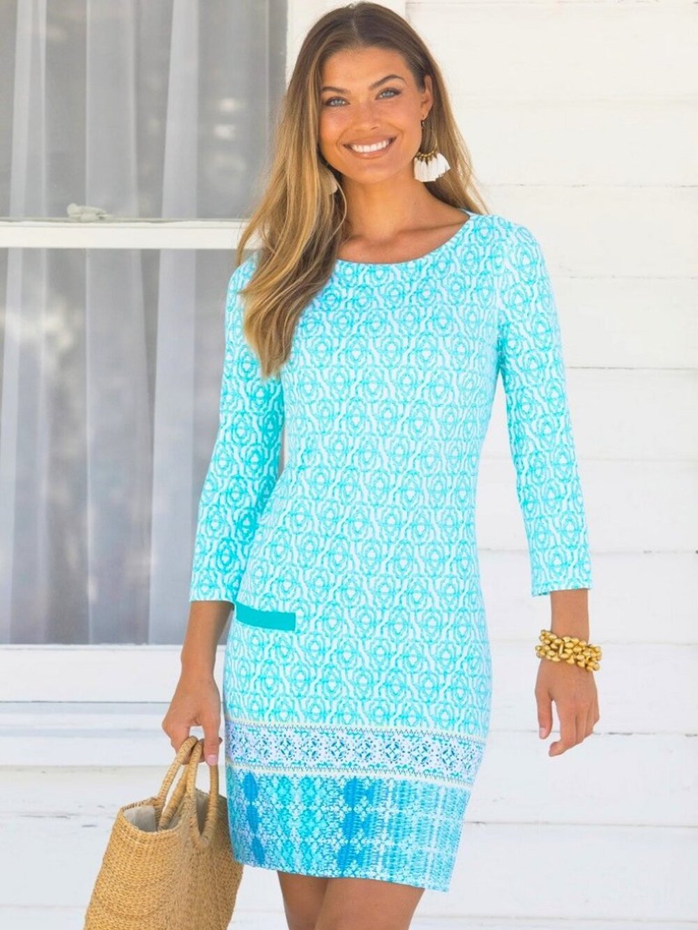 Cabana Life Coastal Cottage Mini Shift Dress MEDIUM (8) UPF 50 NWT $138 Blue